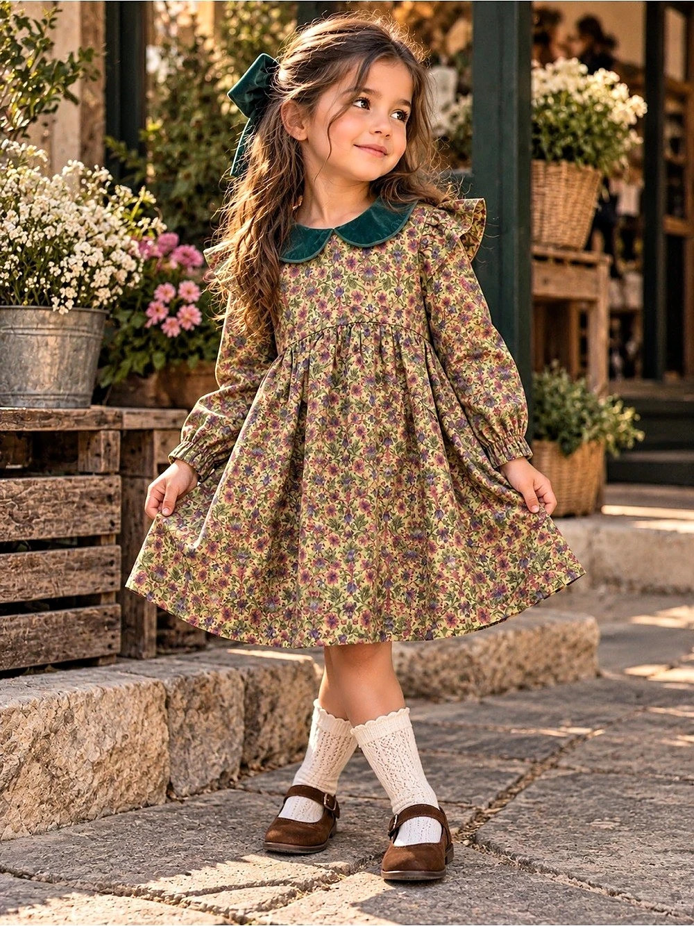 Sprog Togs Girls' Floral Green Velvet Dress 100% Cotton
Vintage Size 6-8Y